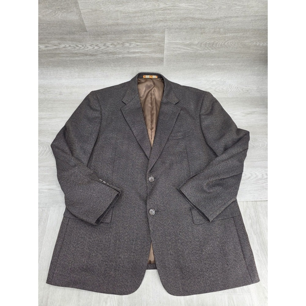 Richard Harris Houndstooth Brown Blazer Jacket New York London 46R Wool Blend